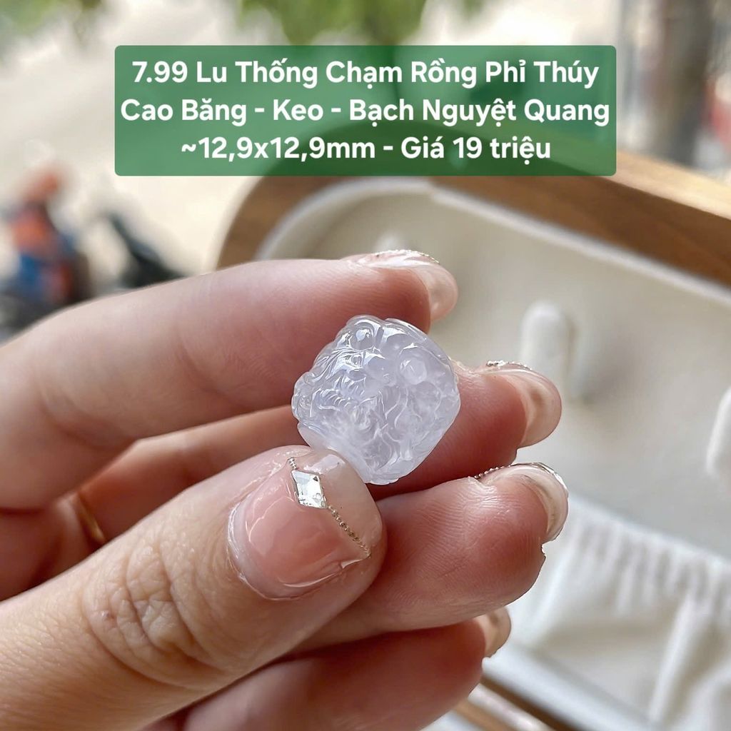 Lu Thống Chạm Rồng Phỉ Thúy Cao Băng - Keo - Bạch Nguyệt Quang ~12,9x12,9mm 7.99