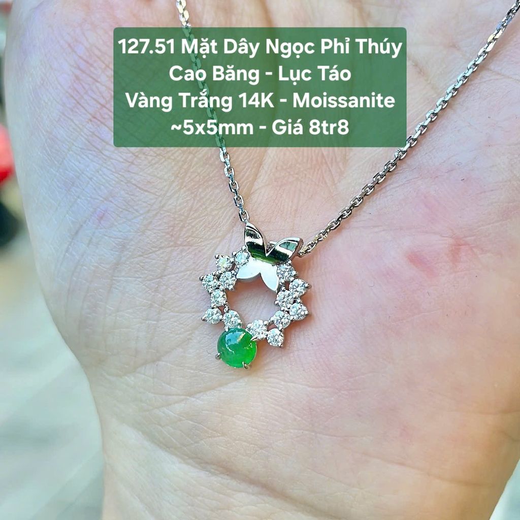 Mặt Dây Ngọc Phỉ Thúy  Cao Băng - Lục Táo  VT 14K - Moissanite  ~5x5mm 127.51