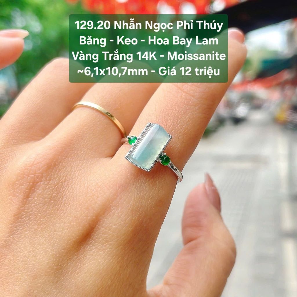 Nhẫn Ngọc Phỉ Thuý Băng - Keo - Hoa Lam Bay VT14K - Moissanite ~6.1x10.7mm - 129.20