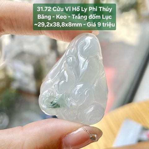 Cửu Vĩ Hồ Ly Phỉ Thúy Băng - Keo - Trắng đốm Lục ~29,2x38,8x8mm 31.72