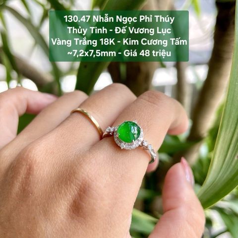 130.47 Nhẫn Phỉ Thuý Jadeite A Thuỷ Tinh - Đế Vương Lục - VT18K - KC Tấm ~ 7,2 x 7,5mm