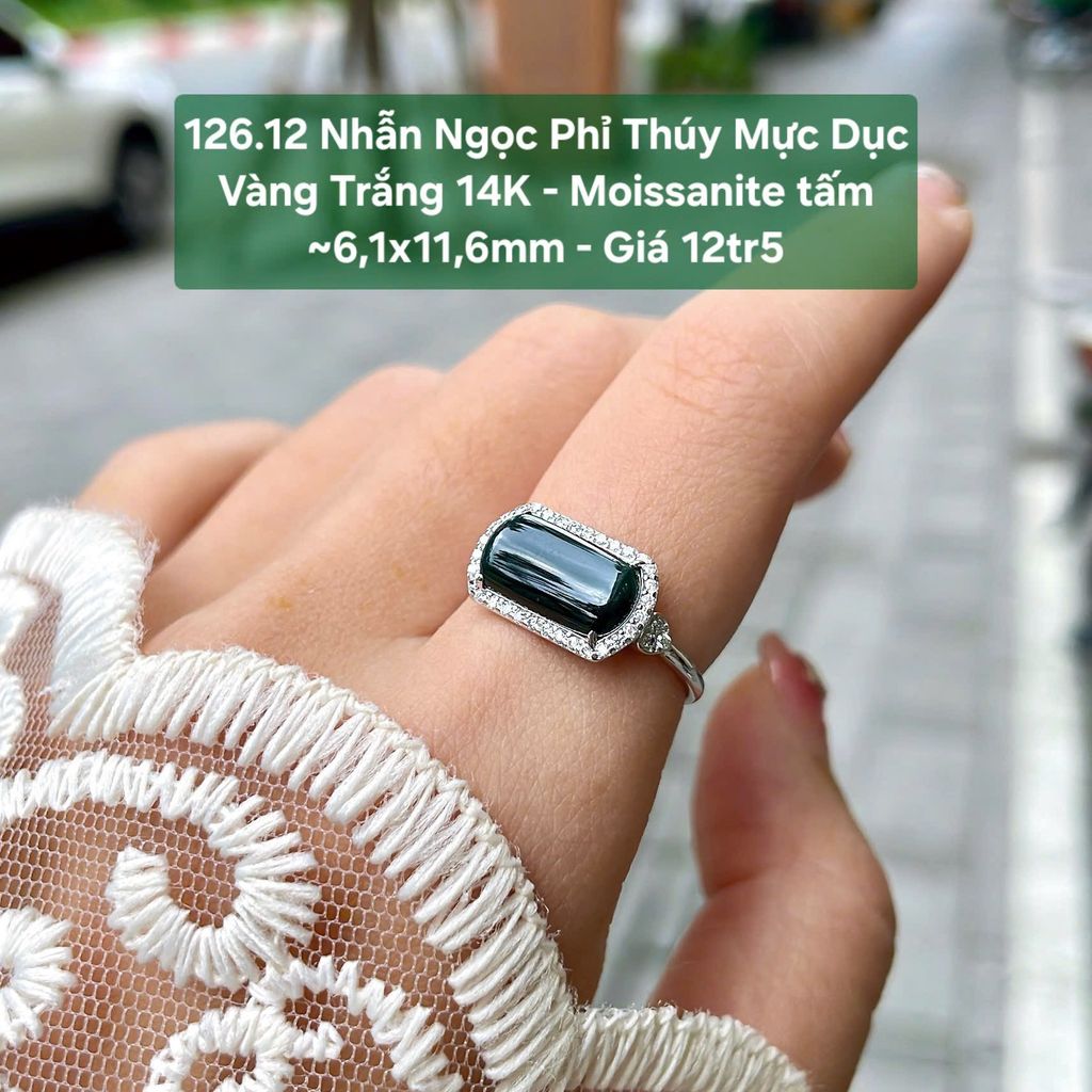 Nhẫn Ngọc Phỉ Thuý Mực Dục VT14 - Moissanite Tấm ~6.1x11.6mm - 126.12
