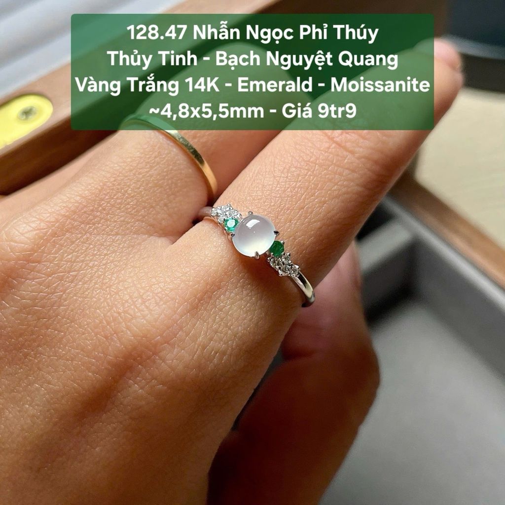 Nhẫn Ngọc Phỉ Thuý Thuỷ Tinh - Bạch Nguyệt Quang VT14K - Emerald - Moissanite ~4.8x5.5mm - 128.47
