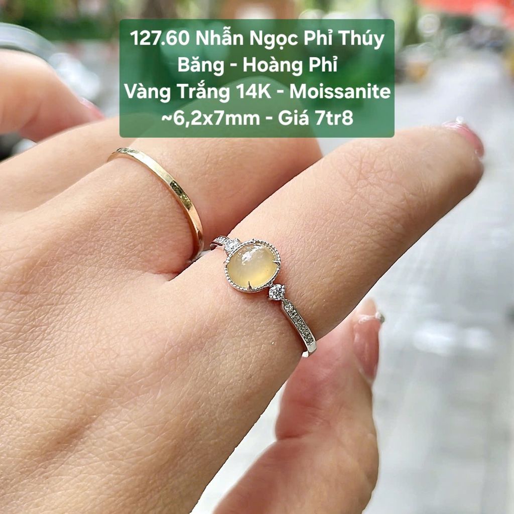 Nhẫn Ngọc Phỉ Thúy  Băng - Hoàng Phỉ VT14K - Moissanite  ~6,2x7mm 127.60