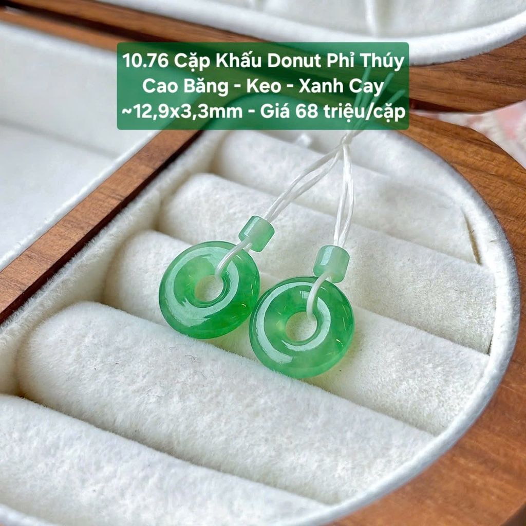 Cặp khấu Donut Phỉ Thuý Cao Băng - Keo - Xang Cay ~12.9x3.3mm 10.76