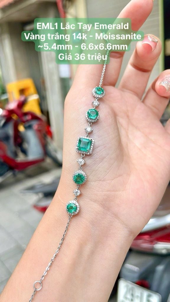 Lắc Tay Emerald  Vàng trắng 14k - Moissanite  ~5.4mm-6.6x6.6mm EML1