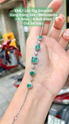 Lắc Tay Emerald  Vàng trắng 14k - Moissanite  ~5.4mm-6.6x6.6mm EML1