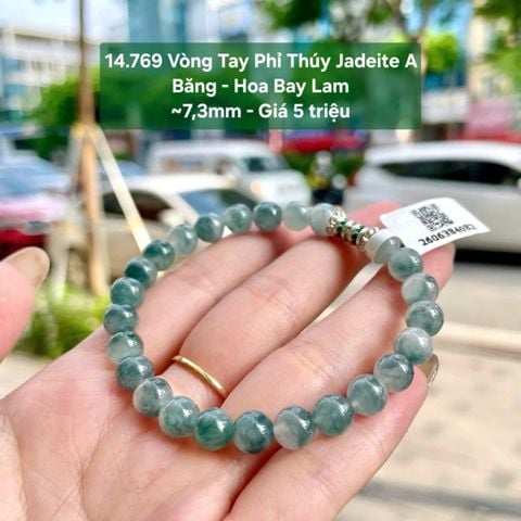 14.769 Vòng Tay Phỉ Thuý Jadeite A - Nếp Băng -  Băng - Lão - Hoa Bay ~8mm