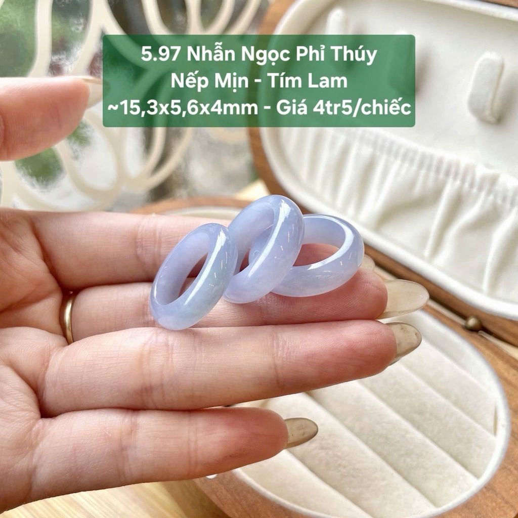 Nhẫn Ngọc Phỉ Thúy  Nếp Mịn - Tím Lam  ~15,3x5,6x4mm 5.97