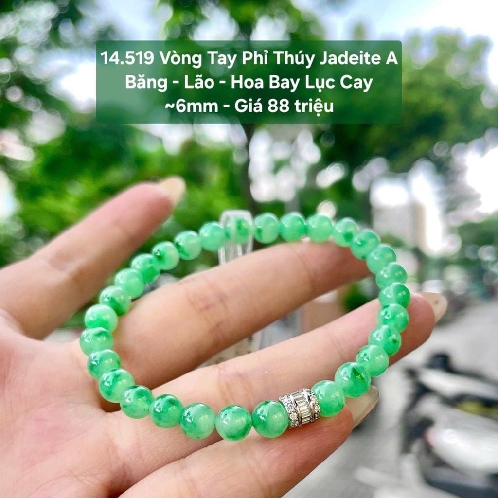 Vòng Tay Phỉ Thúy  Băng - Keo - Hoa Bay Lục Cay  ~6mm 14.519