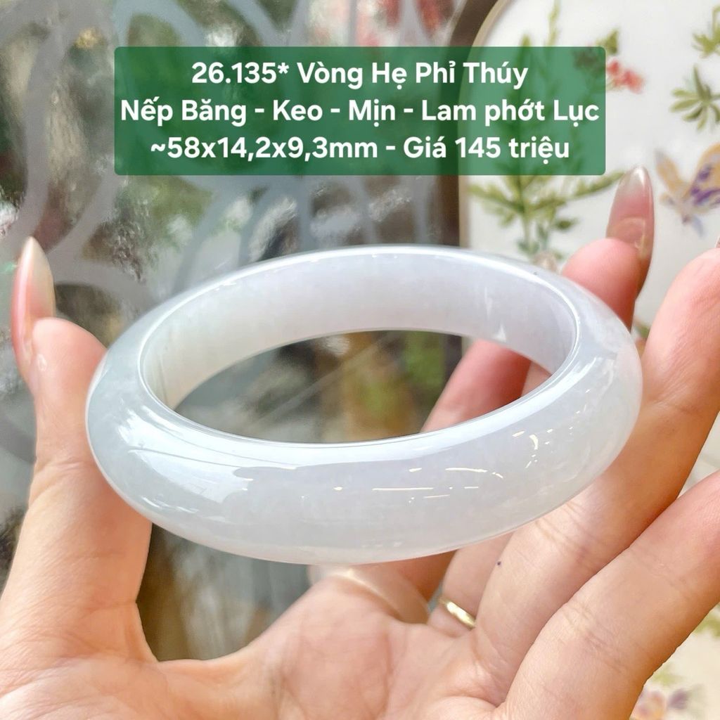 Vòng Hẹ Phỉ Thúy Nếp Băng - Keo - Mịn - Lam phớt Lục ~58x14,2x9,3mm 26.135*