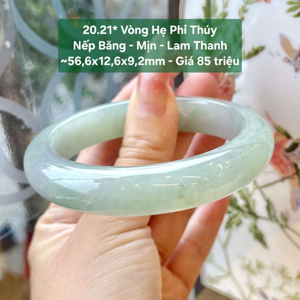 Vòng Hẹ Phỉ Thuý Jadeite A Nếp Băng Mịn Lam Thanh ~56,6x12,6x9,2mm 20.21*