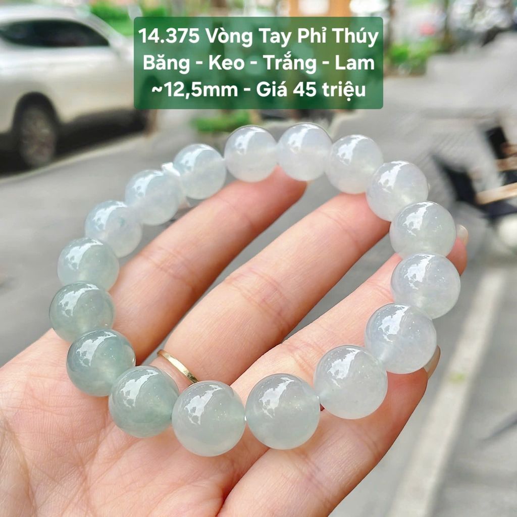 Vòng Tay Phỉ Thuý Băng - Keo - Trắng - Lam ~12.5mm - 14.375