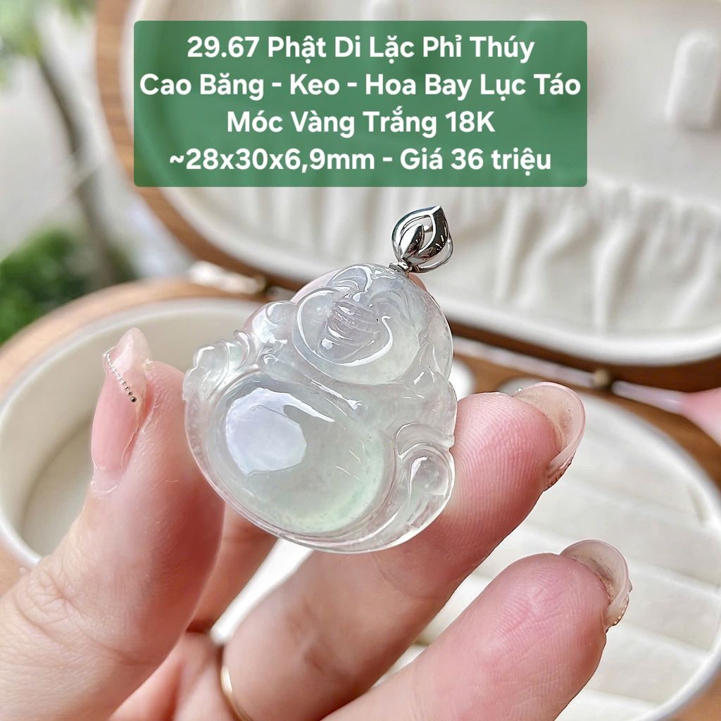 Phật Di Lặc Phỉ Thúy  Cao Băng - Keo - Hoa Bay Lục Táo  Móc VT 18K  ~28x30x6,9mm 29.67
