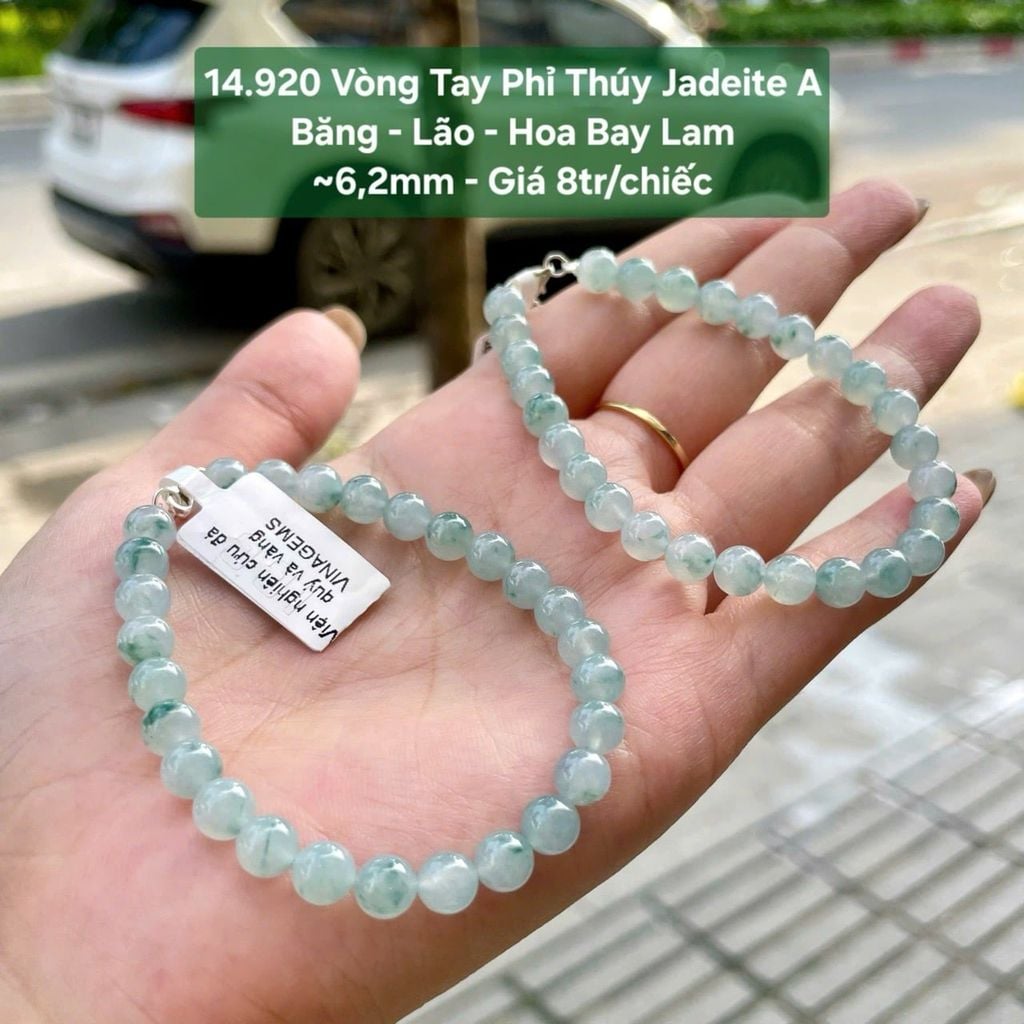 14.920 Vòng Tay Phỉ Thuý Jadeite A - Băng - Lão- Hoa Bay Lam ~6,2mm