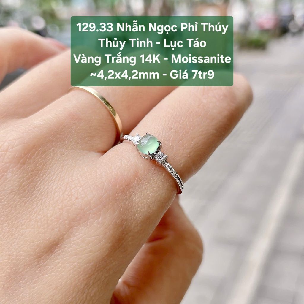 Nhẫn Ngọc Phỉ Thúy  Thủy Tinh - Lục Táo  VT 14K - Moissanite ~4,2x4,2mm 129.33