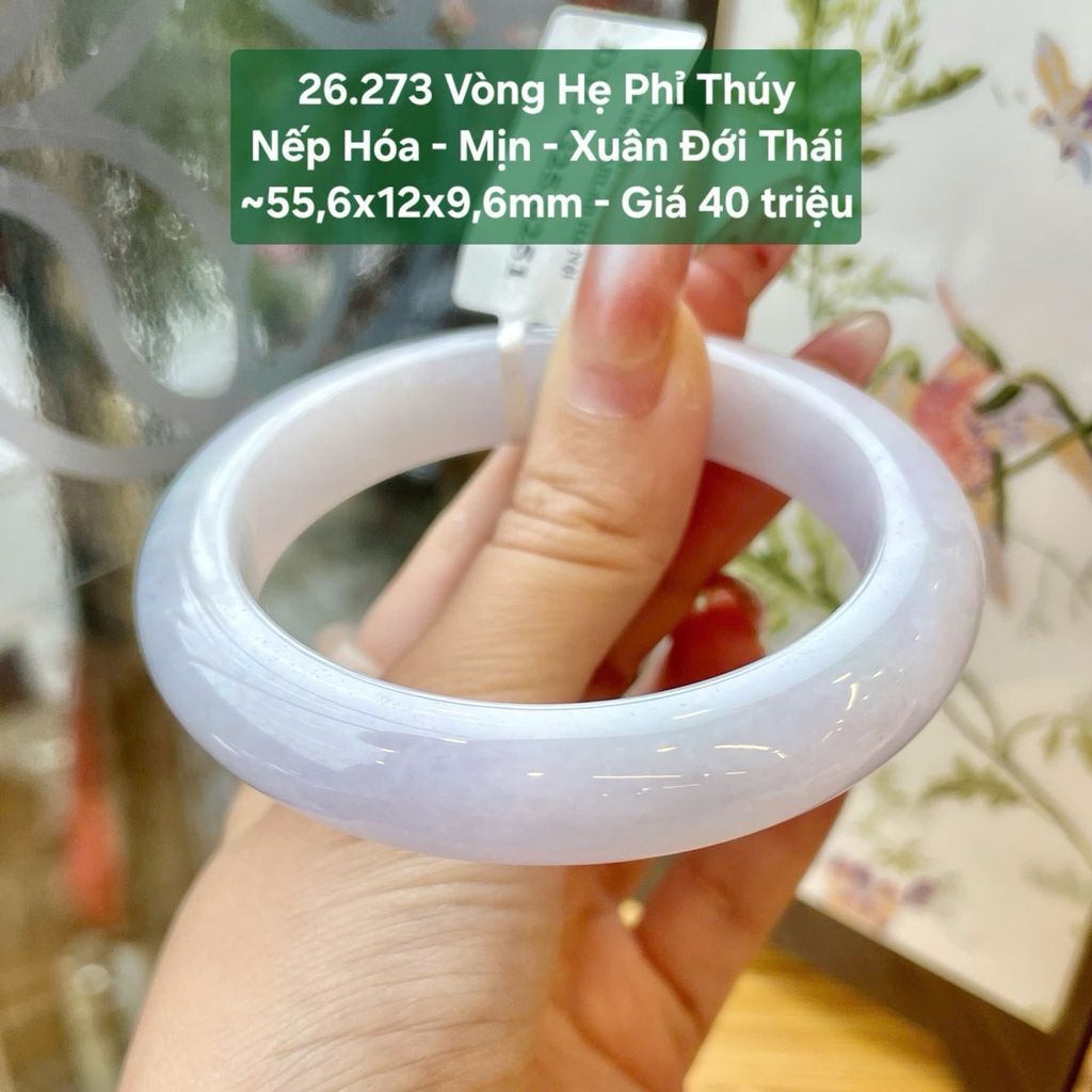 Vòng Hẹ Phỉ Thuý Nếp Hoá - Mịn - Xuân Đới Thái ~55.6x12x9.6mm - 26.273
