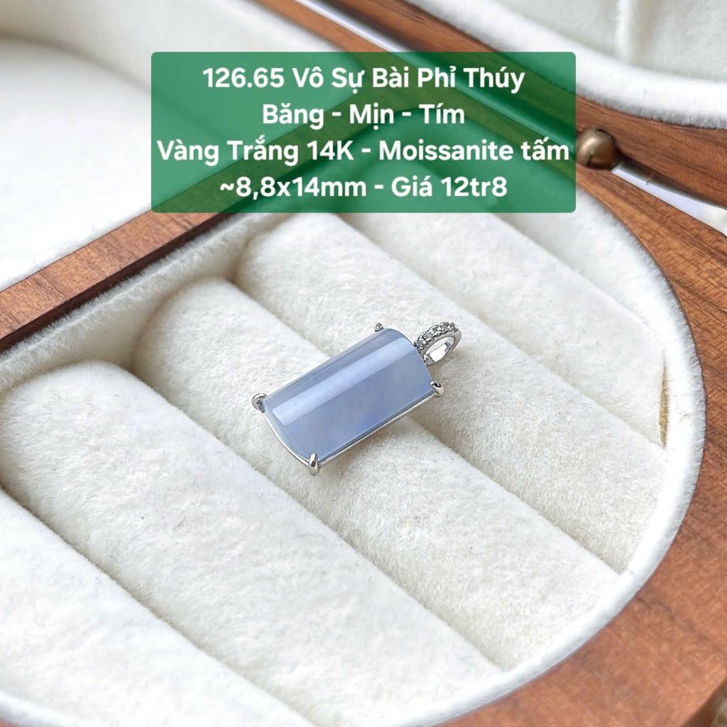 Vô Sự Bài Phỉ Thúy  Băng - Mịn - Tím  Vàng Trắng 14K - Moissanite tấm  ~8,8x14mm 126.65