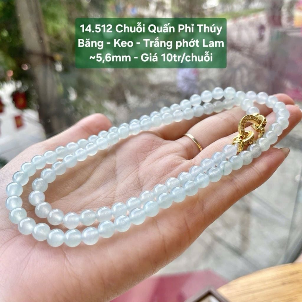 Chuỗi Quấn Phỉ Thúy  Băng - Keo - Trắng phớt Lam  ~5,6mm 14.512