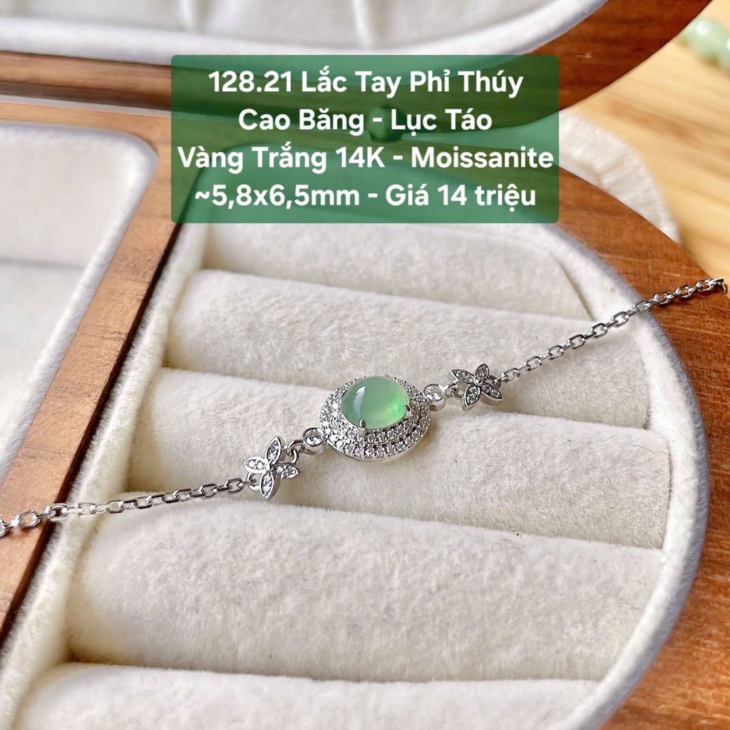 Lắc Tay Phỉ Thúy Cao Băng - Lục Táo Vàng Trắng 14K - Moissanite ~5,8x6,5mm 128.21