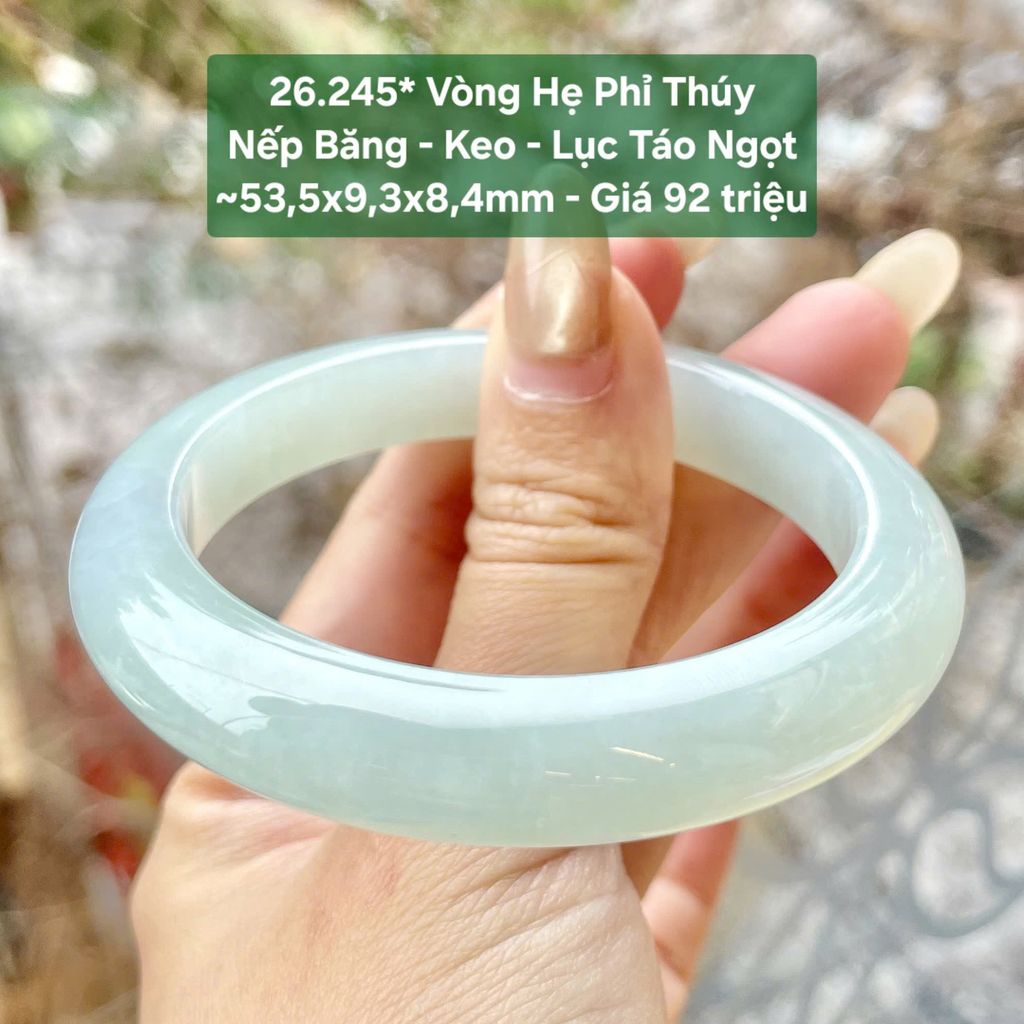 Vòng Hẹ Phỉ Thuý Nếp Băng - Keo - Lục Táo Ngọt ~53.5x9.3x8.4mm - 26.245*