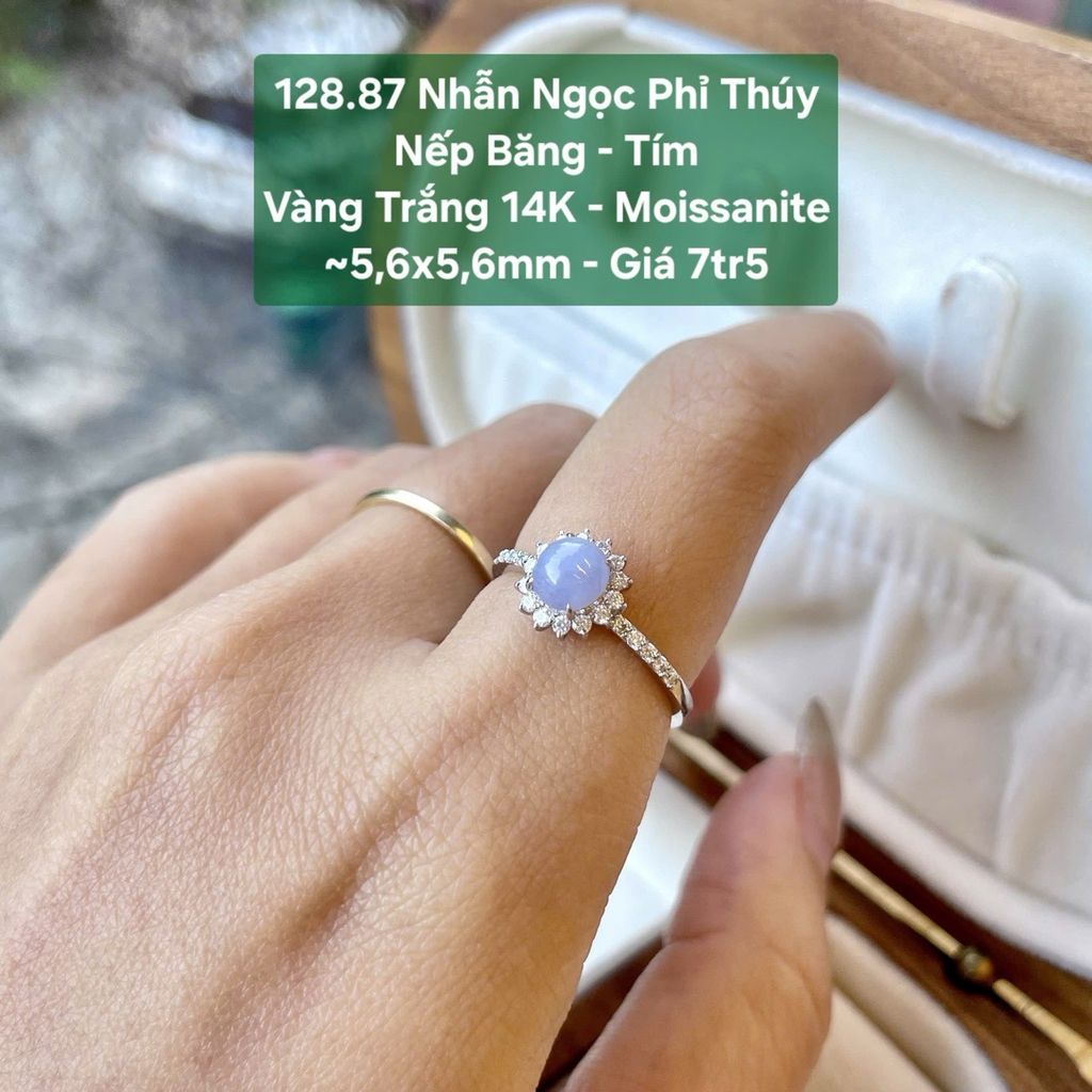 Nhẫn Ngọc Phỉ Thúy  Nếp Băng - Tím  VT 14K - Moissanite  ~5,6x5,6mm 128.87