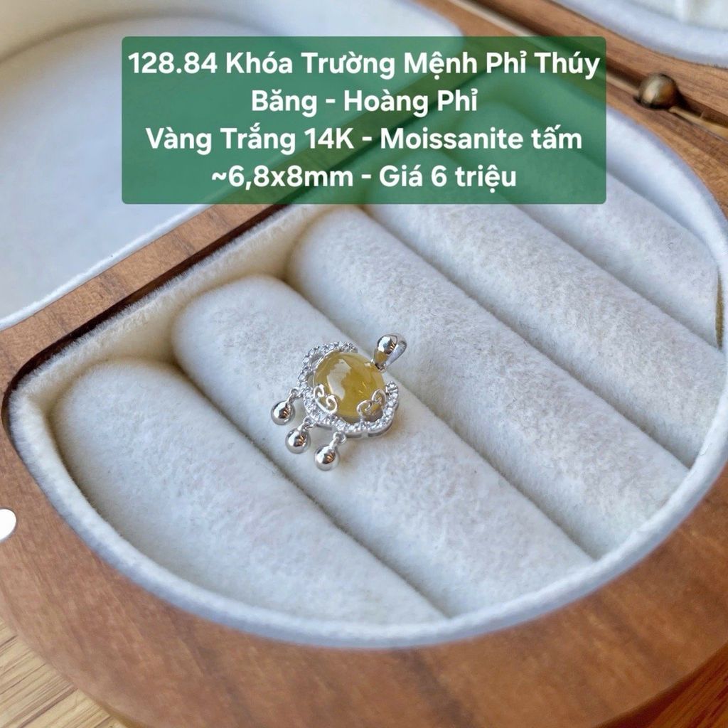Khóa Trường Mệnh Phỉ Thúy  Băng - Hoàng Phỉ  Vàng Trắng 14K - Moissanite tấm  ~6,8x8mm 128.84