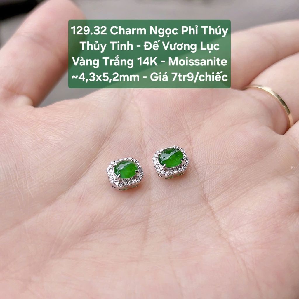 Charm Ngọc Phỉ Thúy  Thủy Tinh - Đế Vương Lục  VT 14K - Moissanite  ~4,3x5,2mm 129.32