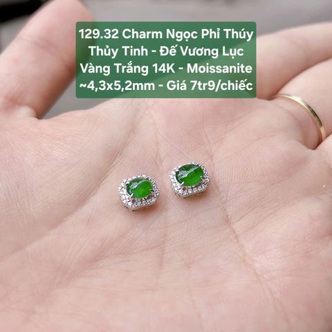 Charm Ngọc Phỉ Thúy  Thủy Tinh - Đế Vương Lục  VT 14K - Moissanite  ~4,3x5,2mm 129.32