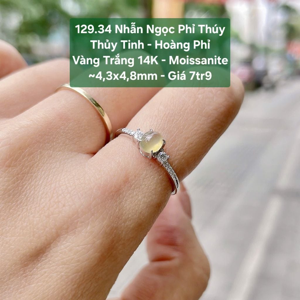 Nhẫn Ngọc Phỉ Thúy  Thủy Tinh - Hoàng Phỉ  VT 14K - Moissanite  ~4,3x4,8mm 129.34