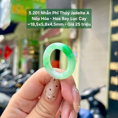 5.201 Nhẫn Phỉ Thuý Jadeite A - Nếp Hoá - Hoa Bay Lục Cay ~18,5x5,8x4,5mm