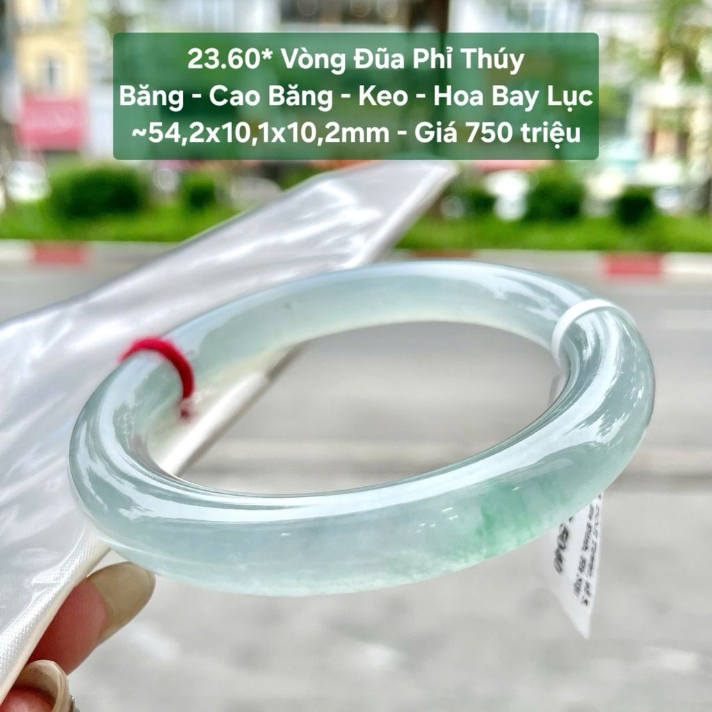 Vòng Đũa Phỉ Thuý Băng - Cao Băng - Keo - Hoa Bay Lục - 23.60*