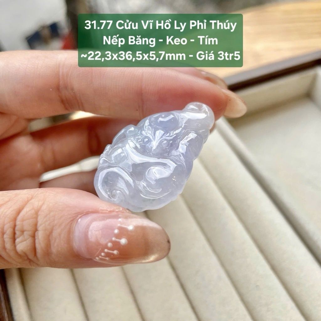 Cửu Vĩ Hồ Ly Phỉ Thúy  Nếp Băng - Keo - Tím  ~22,3x36,5x5,7mm 31.77