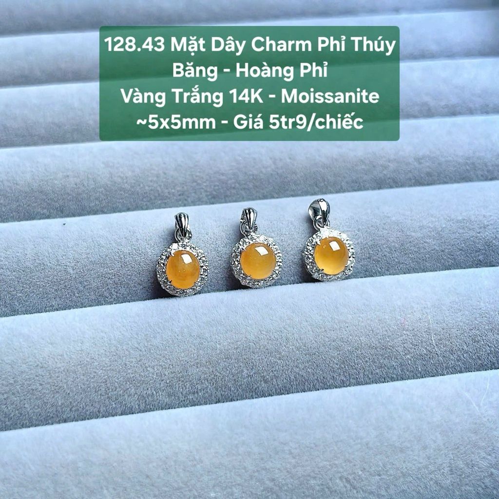 Mặt Dây Charm Phỉ Thúy  Băng - Hoàng Phỉ  Vàng Trắng 14K - Moissanite 128.43