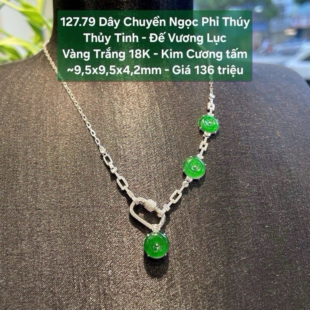 Dây Chuyền Ngọc Phỉ Ngọc Thuỷ Tinh - Đế Vương Lục VT18K - Kim Cương Tấm ~9.5x9.5x4.2mm - 127.79