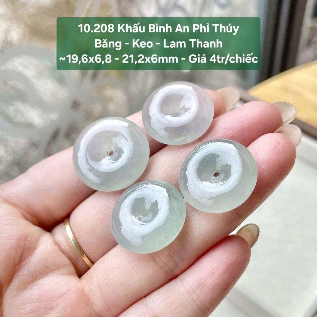 Khấu Bình An Phỉ Thuý Băng - Keo - Lam Thanh ~19.6x6.8 - 21.2x6mm - 10.208