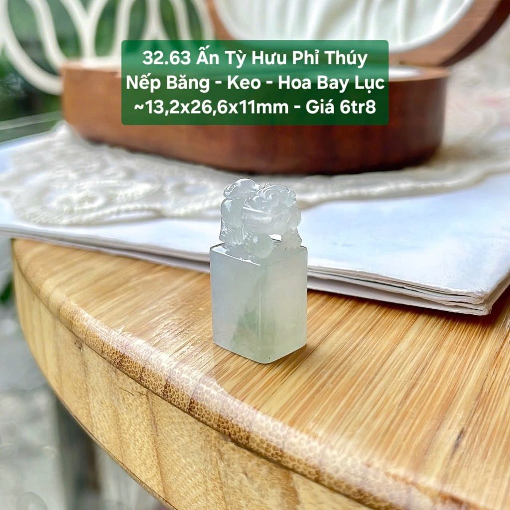 Ấn Tỳ Hưu Phỉ Thuý Nếp Băng - Keo - Hoa Bay Lục ~13.2x26.6x11mm - 32.63