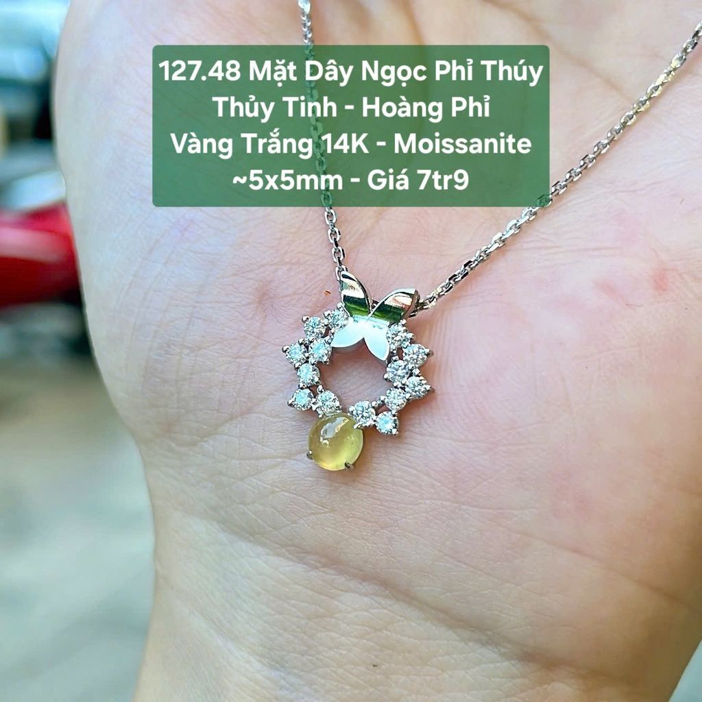 Mặt Dây Ngọc Phỉ Thúy Thuỷ Tinh - Hoàng Phỉ VT 14K - Moissanite  ~5x5mm 127.48