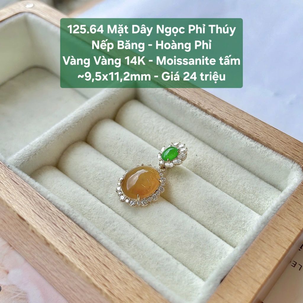 Mặt Dây Ngọc Phỉ Thuý Nếp Băng - Hoàng Phỉ VV14 - Moissanite Tấm ~9.5x11.2mm - 125.64