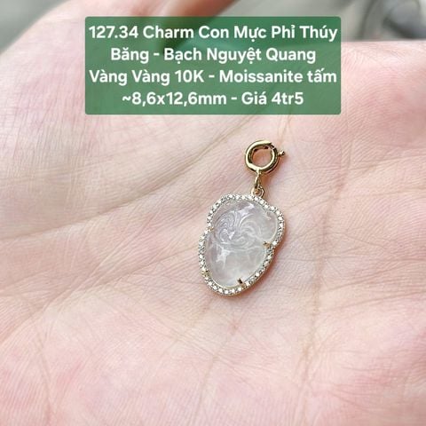 Charm Con Mực Phỉ Thuý Băng - Bạch Nguyệt Quang VV10 - Moissanite Tấm ~8.6x12.6mm - 127.34
