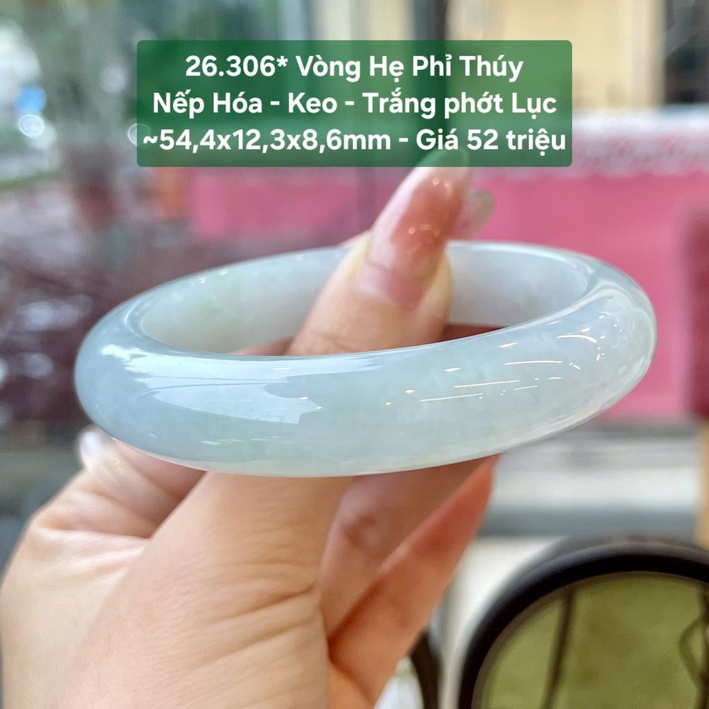 Vòng Hẹ Phỉ Thuý Nếp Hoá - Keo - Trắng Phớt Lục ~54,4x12,3x8,6mm 26.306*
