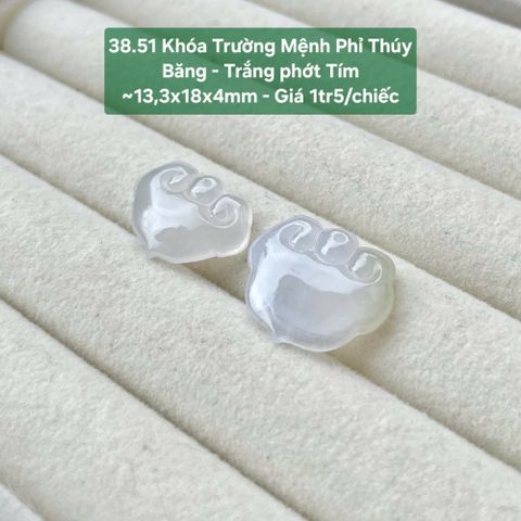 Khoá Trường Mệnh Phỉ Thuý Băng - Trắng Phớt Tím ~13.3x18x4mm - 38.51