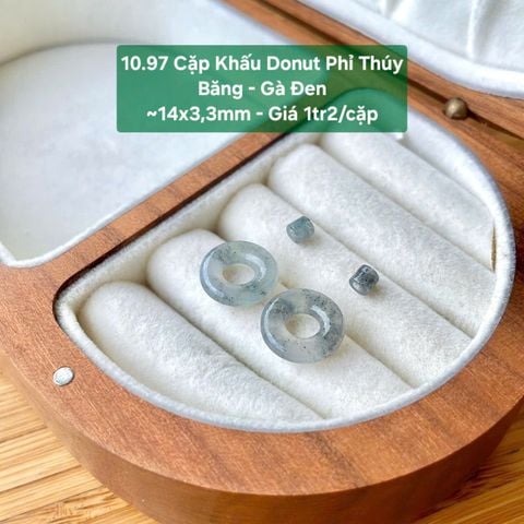 Cặp Khấu Donut Phỉ Thúy  Băng - Gà Đen  ~14x3,3mm 10.97