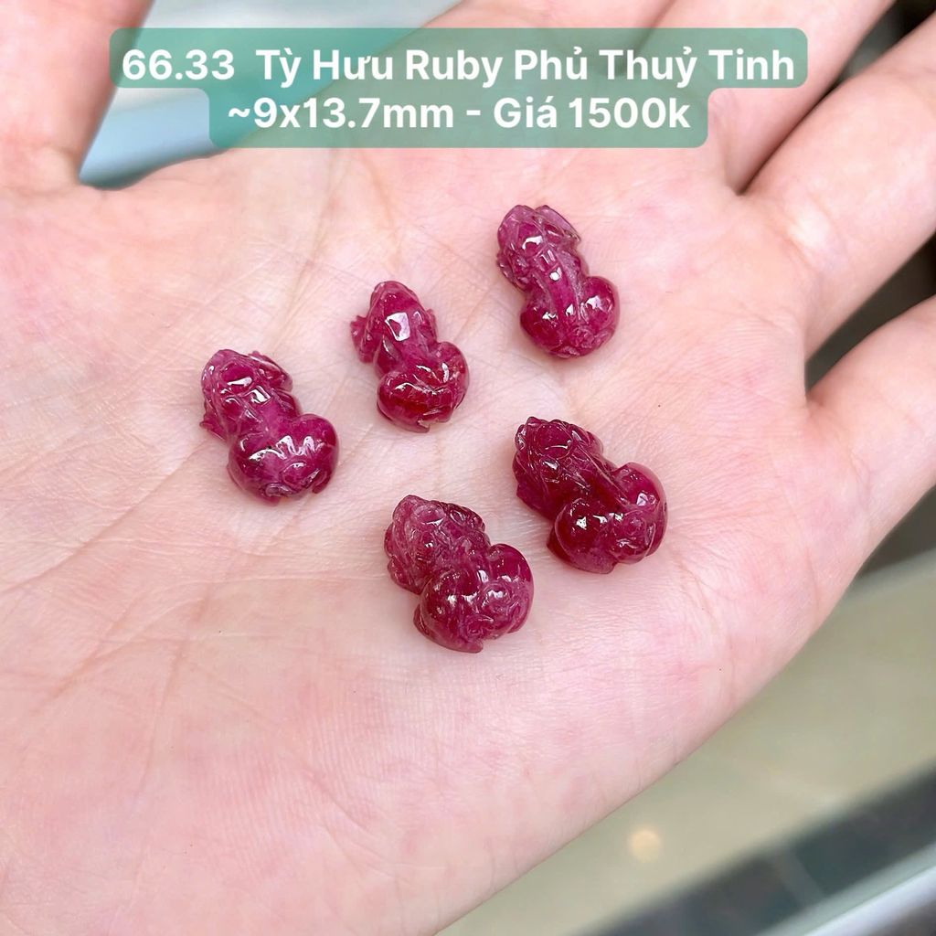 Tỳ Hưu Ruby Phủ Thuỷ Tinh ~9x13.7mm - 66.33