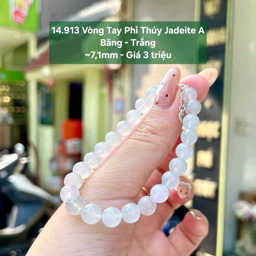 14.913 Vòng Tay Phỉ Thúy Jadeite A Băng - Trắng ~7,1mm