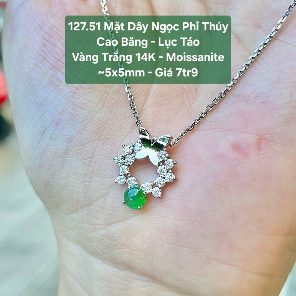 Mặt Dây Ngọc Phỉ Thúy  Cao Băng - Lục Táo  VT 14K - Moissanite  ~5x5mm 127.51
