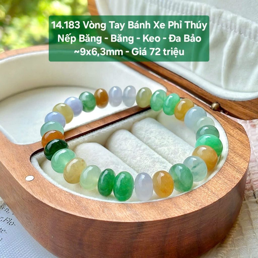 Vòng Tay Bánh Xe Phỉ Thúy Nếp Băng - Băng - Keo - Đa Bảo ~9x6,3mm 14.183