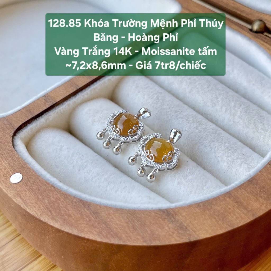 Khóa Trường Mệnh Phỉ Thúy  Băng - Hoàng Phỉ  VT14K - Moissanite tấm  ~7,2x8,6mm 128.85