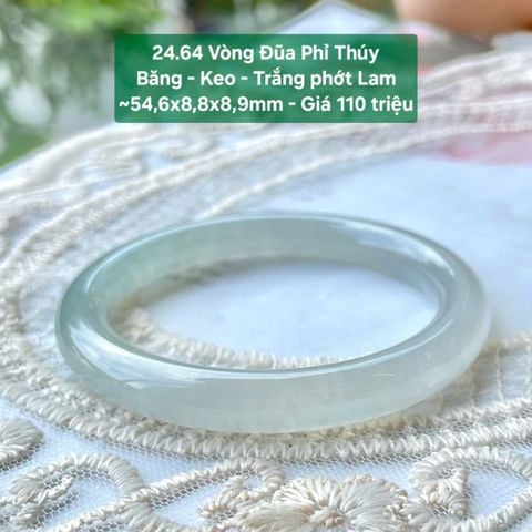 Vòng Đũa Phỉ Thuý Băng - Keo - Trắng Phớt Lam ~54.6x8.8x8.9mm - 24.64