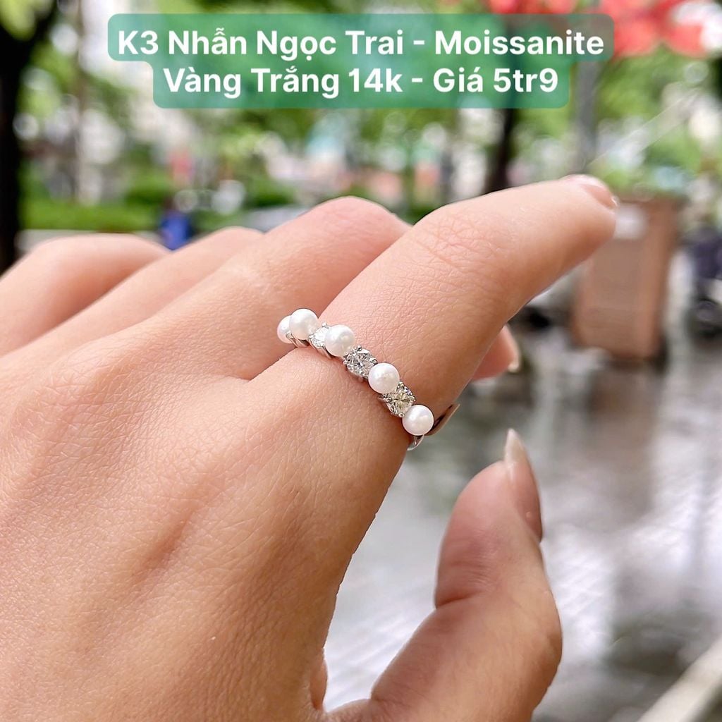 Nhẫn Ngọc Trai - Moissanite  VT 14k K3